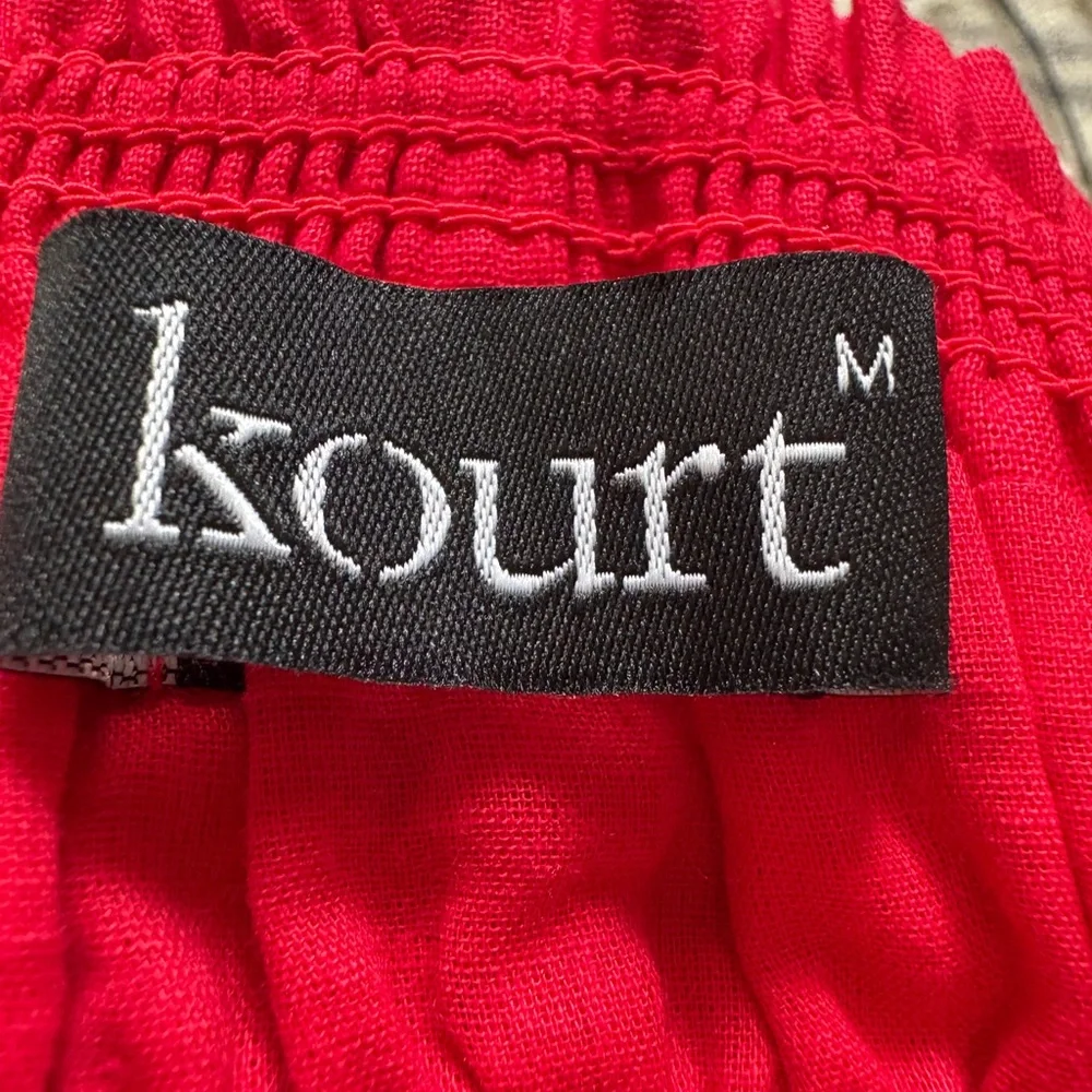 Red Smocked Maxi Dress Linen Blend Puff Sleeve Cottagecore M Kourt - Picture 4 of 6